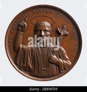 Médaille d'honneur de Saint François Xavier travaille dans la paroisse de Saint-Pierre-Big-stone, 1870 Alfred Borrel (1836-1927). 'La Dame d'honneur des oeuvres de saint François Xavier en la Paroisse Saint-Pierre-du-gros-caillou, 1870'. Cuivre gravé. 1870-1843. Paris, musée Carnavalet. Banque D'Images