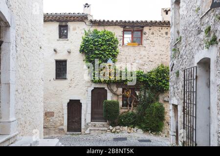 Ruelle pavée, Saint-Paul-de-Vence, Provence-Alpes-Côte d'Azur, Provence, France, Europe Banque D'Images
