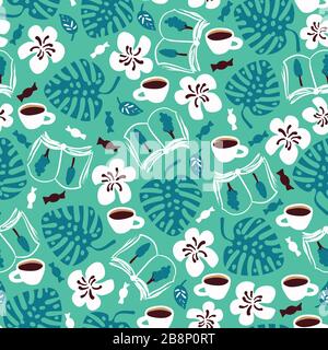livres, café, bonbons, et plantes vecteur modèle Illustration de Vecteur