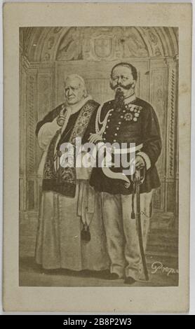 Portrait du Pape Pie IX et du Roi d'Italie Victor Emmanuel II Portrait du Pape Pie IX et du roi d'Italie Victor Emmanuel II Carte de visite (recto). Photographie d'anonyme. Rage sur papier alluminé, 1860-1890. Paris, musée Carnavalet. Banque D'Images