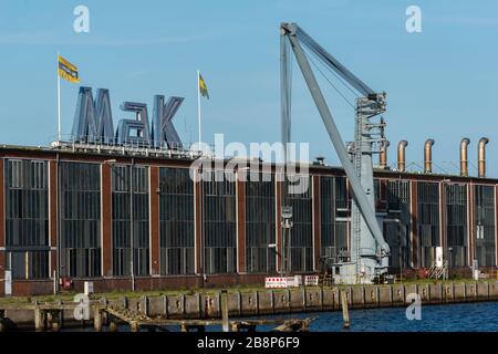 Arrêtez l'usine de machines MaK à Kiel-Friedrichsort, aujourd'hui Caterpillar Castings Kiel GmbH, Kiel, Schleswig-Holstein, Allemagne du Nord, Europe centrale Banque D'Images
