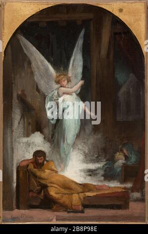 Esquisse pour l'Église de la Trinité : le rêve de Saint Joseph Eugène Romain Thirion (1839-1910). 'Esquisse pour l'église de la Trinité : le Ange de Saint-Joseph'. Huile sur étoile. 1870-1870. Musée des Beaux-Arts de la Ville de Paris, petit Palais. Banque D'Images