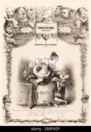 La caricature provisoire, n° 3, 18 novembre 1838. Le mariage de Figaro (Act II), [charger des portraits d'écrivains Balzac] de Barray. 'La caricature provisoire, n° 3, 18 novembre 1838. Le mariage de Figaro (Acte II), [Portraits charge d'écrevins dont Balzac]'. Balzac, Honoré de (1799-1850). Hugo, Victor (1802-1885). Dumas, Alexandre (1802-1870). Delacroix, Eugène (1798-1863). Janin, Jules (1804-1874). Kock, Paul de (1793-1871. lithographie. 1838. Paris, Maison de Balzac. Banque D'Images