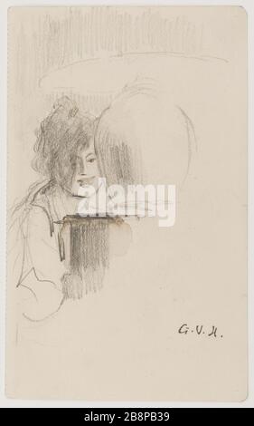 Femme sous la lampe Georges Hugo (1868-1925). Femme sous la lampe. Crayon de graphite et encre. Paris, Maison de Victor Hugo. Banque D'Images