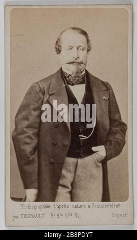 Portrait de Charles Louis Napoléon Bonaparte (1808-1873), dit Napoléon III, empereur des Français. Thiébault. Portrait de Charles Louis Napoléon Bonaparte (1808-1873), dit Napoléon III, Monsieur des Français. Carte de visite (recto). Rage sur papier alluminé. Avant 1873. Paris, musée Carnavalet. Banque D'Images
