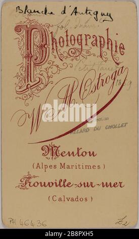 Portrait de Blanche d'Antigny (Maria Ernestine Antigny, appelée), (1842-1874), (actrice) M. Valérien Ostroga. Portrait de Blanche d'Antigny (Maria Ernestine Antigny, dite) (1842-1874), actrice. Carte de visite (verso). Rage sur papier alluminé. 1859-1859. Paris, musée Carnavalet. Banque D'Images