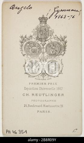 Portrait d'Angelo, Mary Anne, (1847-), (actrice) Charles Reutlinger. Portrait de Marie-Anne d'Angelo (née en 1847), actrice. Carte de visite (verso). Rage sur papier alluminé. 1870-1890. Paris, musée Carnavalet. Banque D'Images