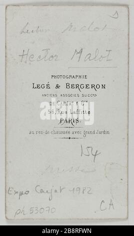 Portrait d'Hector Malot, (1830-1907), (littéraire) Portrait de Malot Hector (1830-1907) (littérier). Carte de visite (verso). Photo de Legé & Bergeron. Rage sur papier alluminé. 1860-1890. PG799aris, musée Carnavalet. Banque D'Images