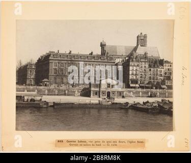 La Seine / 893. Casernes Lobeau [sout] vue du quai aux fleurs, l'église de Saint-Gervais au milieu du fond. - Cl 1470. La caserne Lobau et le toit de l'église Saint-Gervais-Saint-Protais, 4ème arrondissement, Paris. 'La caserne Lobau et le tot de l'Église Saint-Gervais-Saint-Protais, Paris (IVème arr.)'. Photo d'Hippolyte Blancard (1843-1924), vers 1890. Paris, musée Carnavalet. Banque D'Images