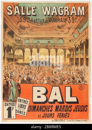 SALLE WAGRAM, 39 A AVENUE WAGRAM 39 BIS BAL DIMANCHE LE JEUDI ET LES JOURS FÉRIÉS, ENTRÉE GRATUITE POUR LES FEMMES, ENTRÉE 1 F. ANONYME. 'SALL WAGRAM, 39 BIS AVENUE DE WAGRAM 39 BIS, BAL DIMANCHES MARDIS JEUDIS ET JOURS FERIES, ENTRÉE LIBRE POUR LES DAMES, ENTRÉE 1 F'. Lithographie couleur. Entre1880-et-1900. Paris, musée Carnavalet. Banque D'Images