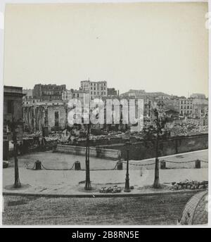 Docs de la Villette. Quais de la Villette, 19ème arrondissement, Paris. La commune de Paris. Quais de la Villette. Paris (XIXème arr.). Photo d'Hippolyte Blancard (1843-1924). Rage au plateau (recto). 1870-1871. Paris, musée Carnavalet. Banque D'Images