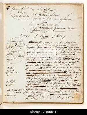 SCRIPT POUR LE CABINET de l'ANCIENNE Préface Honoré de Balzac (1799-1850). Manuscrit pour la préface du 'Cabinet des antiquités'. Encre noir sur papier vélin filgrané 'Whatman', 1839. Paris, Maison de Balzac. Banque D'Images