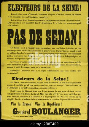 ÉLECTEURS DE LA SEINE! Je serais parti sans me déplacer de nouveau vers l'égout, d'où ils émergent, les insultes et les calomnies exaspérées parlementaires. Imprimerie Morris père et fils. ELECTEURS DE LA SEINE ! J'aurais laissé dans l'émouvoir retourner à l'éggout, d'où elles sortent, les injustices et les calomnies des parlémentaires exaspérés. Typographie sur papier jaunisse. 1889. Paris, musée Carnavalet. Banque D'Images