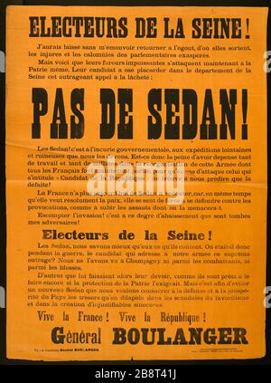 ÉLECTEURS DE LA SEINE! Je serais parti sans me déplacer de nouveau vers l'égout, d'où ils émergent, les insultes et les calomnies exaspérées parlementaires. Imprimerie Morris père et fils. ELECTEURS DE LA SEINE ! J'aurais laissé dans l'émouvoir retourner à l'éggout, d'où elles sortent, les injustices et les calomnies des parlémentaires exaspérés. Typographie sur papier orange. 1889. Paris, musée Carnavalet. Banque D'Images