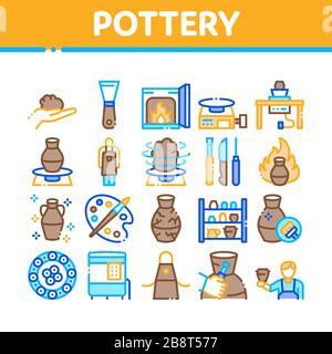 Les icônes de la collection poterie et céramique permettent de définir le vecteur Illustration de Vecteur