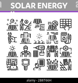 Les icônes de collecte des techniciens en énergie solaire permettent de définir le vecteur Illustration de Vecteur