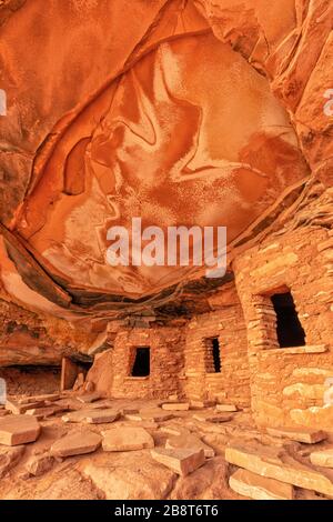 Ruin emblématique sur le toit tombé dans Road Canyon sur Cedar Mesa au monument national Bears Ears, Utah. Banque D'Images