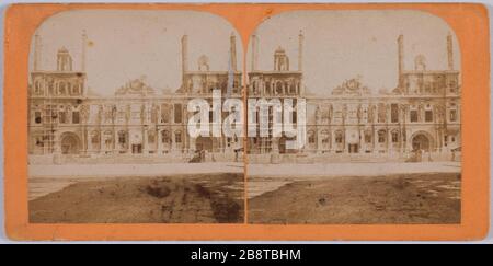 Ruines après un incendie dans la commune de Paris. Ruines de la commune, de l'Hôtel de Ville ou du grenier d'abondance, 4ème arrondissement, Paris la commune de Paris. Ruines après l'incendie de la commune de Paris. Ruines de la commune, l'Hôtel-de-Ville ou le Grenier de l'Abondance, Paris (IVème arr.). Photographie anonyme. Rage sur papier alluminé. 1871. Paris, musée Carnavalet. Banque D'Images