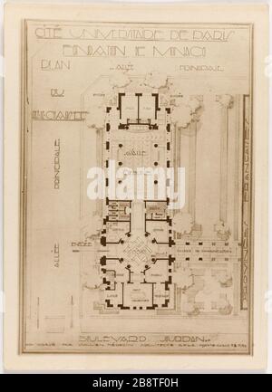 Université Ville de Paris / Fondation Monaco / carte / le / rez-de-chaussée. Plan du rez-de-chaussée de la Fondation Monaco, Cité internationale universitaire de Paris, 14ème arrondissement Maison internationale créée aux résidentiel de la Cité internationale universitaire de Paris (XIVème arr.). Plan du rez-de-chaussée de la Fondation de Monaco. Photograhie anonyme. Rage au gélatino-bromure d'argent. Entre 1925 et 1937. Paris, musée Carnavalet. Banque D'Images