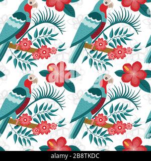 Motif sans couture Amazon Parrot à couronne rouge plate Illustration de Vecteur