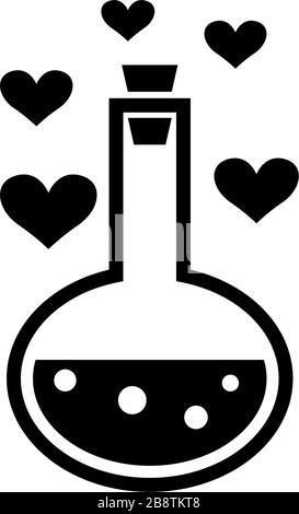 Tube de potion d'amour avec bulles de coeur. Illustration de l'icône vecteur plat. Symbole noir simple sur fond blanc. Love Potion tube avec Hearts Bubbles signer modèle de conception pour l'élément d'interface utilisateur Web et mobile Illustration de Vecteur