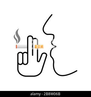 Cigarette avec icône main. Panneau vectoriel de la zone fumeurs Illustration de Vecteur