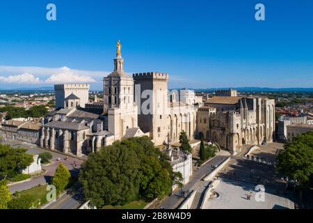Vue aérienne du Palais des Papes, Avignon, classée au patrimoine mondial par l'UNESCO Banque D'Images