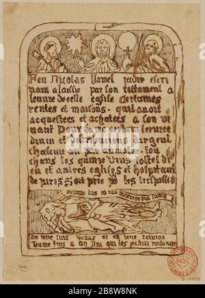 Tombstone de Nicolas Flamel anciennement Saint Jacques la Boucherie aujourd'hui au Musée Cluny Banque D'Images