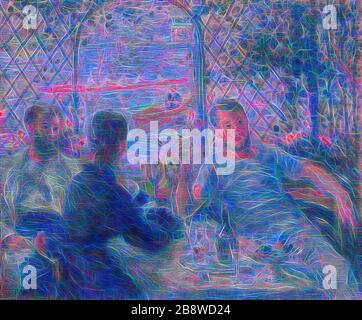 Déjeuner au restaurant Fournaise (le déjeuner des tondeuses), 1875, Pierre-Auguste Renoir, Français, 1841-1919, France, huile sur toile, 55 × 65,9 cm (21 5/8 × 25 15/16 po), repensé par Gibon, design de glanissement chaleureux et joyeux de la luminosité et des rayons de lumière. L'art classique réinventé avec une touche moderne. La photographie inspirée du futurisme, qui embrasse l'énergie dynamique de la technologie moderne, du mouvement, de la vitesse et révolutionne la culture. Banque D'Images