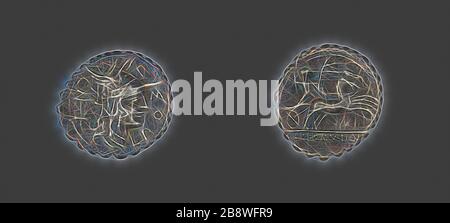 Denarius serratus (coin) représentant la déesse Roma, 118 BC, romaine, minée à Narbo, Italie, argent, Diam. 2,1 cm, 3,65 g, repensé par Gibon, design de glanissement chaud et gai de la luminosité et des rayons de lumière radiance. L'art classique réinventé avec une touche moderne. La photographie inspirée du futurisme, qui embrasse l'énergie dynamique de la technologie moderne, du mouvement, de la vitesse et révolutionne la culture. Banque D'Images