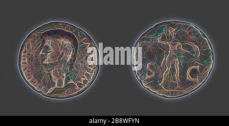 En tant que (pièce) représentant l'empereur Claudius, AD 41/54, romain, miné à Rome, Rome, Bronze, Diam. 2,9 cm, 8,74 g, repensé par Gibon, design de glanissement chaleureux et gai de la luminosité et des rayons de lumière radiance. L'art classique réinventé avec une touche moderne. La photographie inspirée du futurisme, qui embrasse l'énergie dynamique de la technologie moderne, du mouvement, de la vitesse et révolutionne la culture. Banque D'Images