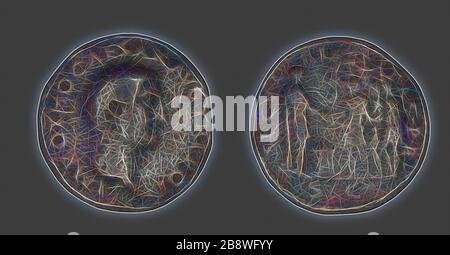 Pièce de monnaie représentant l'empereur Otho, AD 69, Roman, Empire romain, Bronze, Diam. 3,3 cm, 19,86 g, repensé par Gibon, design de glanissement chaleureux et gai de la luminosité et des rayons de lumière radiance. L'art classique réinventé avec une touche moderne. La photographie inspirée du futurisme, qui embrasse l'énergie dynamique de la technologie moderne, du mouvement, de la vitesse et révolutionne la culture. Banque D'Images
