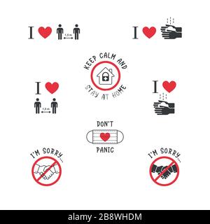 Inscriptions motivationnelles de remèdes et de prévention des virus. Arrêter Coronavirus. Ensemble d'icônes de silhouette et de contours. Tous les éléments se trouvent sur un calque séparé. Illustration de Vecteur