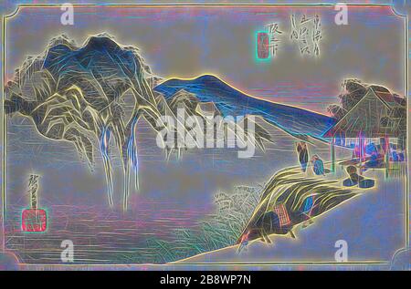Sakanoshita : pic de la montagne de Fudesute (mine Sakanoshita, mine de Fudesute), de la série cinquante-trois stations du Tokaïdo (Tokaïdo gojuran tsugi no uchi), également connu sous le nom de Hoeido Tokaido, c. 1833/34, Utagawa Hiroshige ?? ??, Japonais, 1797-1858, Japon, imprimé color woodblock, oban, 24,1 x 36,2 cm (9 1/2 x 14 1/4 in.), repensé par Gibon, design de glanissement chaleureux et joyeux de la luminosité et des rayons de lumière radiance. L'art classique réinventé avec une touche moderne. La photographie inspirée du futurisme, qui embrasse l'énergie dynamique de la technologie moderne, du mouvement, de la vitesse et révolutionne la culture. Banque D'Images