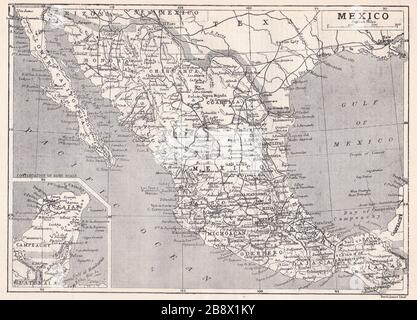 Carte ancienne du Mexique des années 1930. Banque D'Images