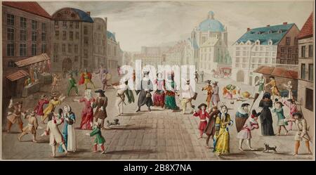 Plaisanteries dans les rues de Paris, rue Saint-Antoine. Banque D'Images