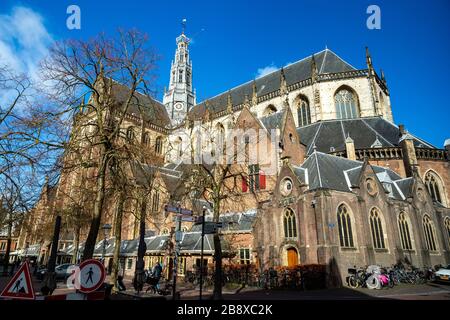 La grande église (Grote Kerk) dans la ville de Haarlem domine la ville depuis des siècles. Il est construit dans le style gothique. Banque D'Images