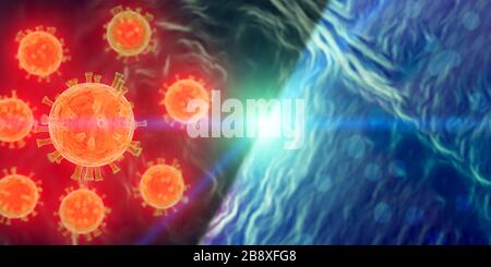 Coronavirus rouge à côté de la planète dans l'espace, gros plan Banque D'Images