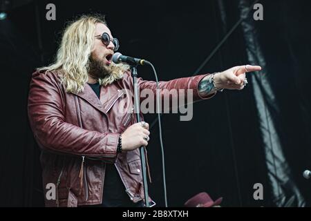 Copenhague, Danemark. 22 juin 2017. Le groupe de rock dur britannique Inglorious organise un concert lors du festival danois de musique lourde Coehell 2017 à Copenhague. Ici, le chanteur Nathan James est vu en direct sur scène. (Crédit photo: Gonzales photo - Nikolaj Bransholm). Banque D'Images