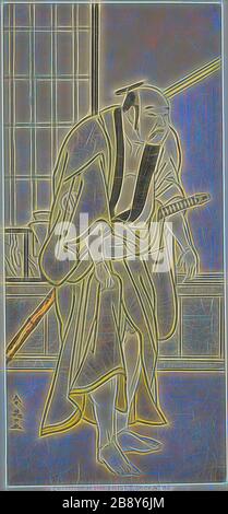 L'acteur Asao Tamejuro I comme Drunken Gotobei dans le Play Yoshitsune Koshigoe JO, se produit au théâtre Ichimura au neuvième mois, 1790, ch. 1790, Katsukawa Shun’ei, japonais, 1762-1819, Japon, imprimé color woodblock, hosoban, 30,6 x 14 cm (12 1/16 x 5 1/2 in.), réinventé par Gibon, design de glanissement chaleureux et gai de la luminosité et des rayons de lumière radiance. L'art classique réinventé avec une touche moderne. La photographie inspirée du futurisme, qui embrasse l'énergie dynamique de la technologie moderne, du mouvement, de la vitesse et révolutionne la culture. Banque D'Images