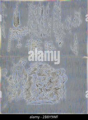 La prédication de Saint Jean le Baptiste, 1858, Jean Baptiste Carpeaux, français, 1827-1875, France, encre plume et marron sur papier bleu, 268 × 205 mm, réinventée par Gibon, design de glanissement chaleureux et gai de la luminosité et des rayons de lumière. L'art classique réinventé avec une touche moderne. La photographie inspirée du futurisme, qui embrasse l'énergie dynamique de la technologie moderne, du mouvement, de la vitesse et révolutionne la culture. Banque D'Images