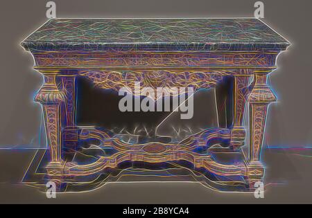 Pier Table, 1685/90, France, Paris, France, bois sculpté, gessolé et doré, dessus de marbre, 83,6 × 128,6 × 71,6 cm (34 1/16 × 50 5/8 × 28 1/4 in.), repensé par Gibon, design de glanissement chaleureux et joyeux de la luminosité et des rayons de lumière. L'art classique réinventé avec une touche moderne. La photographie inspirée du futurisme, qui embrasse l'énergie dynamique de la technologie moderne, du mouvement, de la vitesse et révolutionne la culture. Banque D'Images