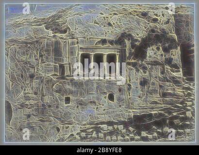 Jérusalem, Vallée de Josaphat, Tombeau de Saint-Jacques (Jérusalem, Vallée de Josaphat, Tombeau de Saint Jacques), 1854, imprimé 1856, Auguste Salzmann, français, 1824–1872, France, imprimé de papier salé, 23,4 × 32,2 cm (image), 41,4 × 58,5 cm (papier), réinventé par Gibon, conception d'un brillant chaleureux et joyeux de la luminosité et des rayons de lumière radiance. L'art classique réinventé avec une touche moderne. La photographie inspirée du futurisme, qui embrasse l'énergie dynamique de la technologie moderne, du mouvement, de la vitesse et révolutionne la culture. Banque D'Images