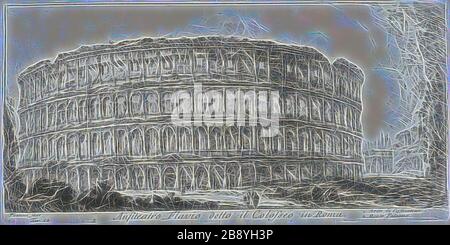 Amphithéâtre Flavian, appelé Colisée. 1. Arche de Constantin. 2. Palatine Hill, plaque 12 de quelques vues sur les Arches et autres monuments de Triumphal, 1748, Giovanni Battista Piranesi, italien, 1720-1778, Italie, gravure sur papier ivoire, 126 x 269 mm (image), 134 x 271 mm (plaque), 341 x 461 mm (feuille), réinventé par Gibon, conception d'un brillant chaleureux et joyeux de la luminosité et des rayons de lumière radiance. L'art classique réinventé avec une touche moderne. La photographie inspirée du futurisme, qui embrasse l'énergie dynamique de la technologie moderne, du mouvement, de la vitesse et révolutionne la culture. Banque D'Images