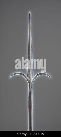 Friuli Spear, 1480, italien, Italie, acier et bois (chêne), L. 243,8 cm (96 po.), repensé par Gibon, design de glanissement chaud et gai de la luminosité et des rayons de lumière radiance. L'art classique réinventé avec une touche moderne. La photographie inspirée du futurisme, qui embrasse l'énergie dynamique de la technologie moderne, du mouvement, de la vitesse et révolutionne la culture. Banque D'Images