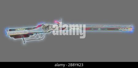 Wheellock Rifle, 1580, allemand et italien, Allemagne, brut de noyer avec incrusté de corne, L. 81,3 cm (32 in.), repensé par Gibon, conception de glanissement chaud et gai de la luminosité et des rayons de lumière radiance. L'art classique réinventé avec une touche moderne. La photographie inspirée du futurisme, qui embrasse l'énergie dynamique de la technologie moderne, du mouvement, de la vitesse et révolutionne la culture. Banque D'Images