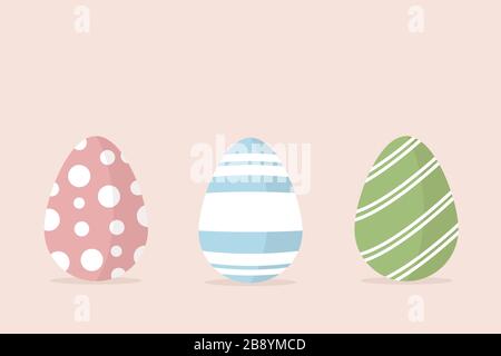 Ensemble d'œufs de Pâques colorés avec le motif isolé sur l'arrière-plan. Bon concept de vacances de Pâques. Illustration vectorielle dans un style plat et linéaire à la mode Illustration de Vecteur