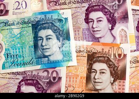 Bank of England £5, £10, £20 billets en polymère Banque D'Images