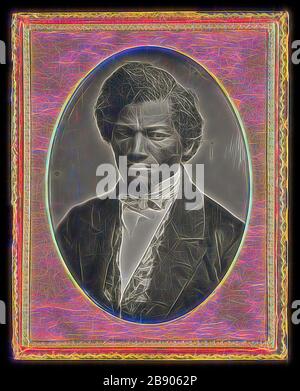 Frederick Douglass, 1847/52, Samuel J. Miller, américain, 1822–1888, États-Unis, Daguerréotype, 14 × 10,6 cm (5 1/2 × 4 1/8 in., plaque), 12,1 × 8,8 cm (4 3/4 × 3 1/2 in., ouverture du tapis), 15,2 × 12 × 1,4 cm (6 × 4 3/4 × 1/2 in., Plaque en boîtier fermé), 15,2 × 24 × 2 cm (6 × 9 1/2 × 3/4 in., plaque en boîtier ouvert), réinventée par Gibon, conception de brillant gai chaud de luminosité et de rayonnement de lumière. L'art classique réinventé avec une touche moderne. La photographie inspirée du futurisme, qui embrasse l'énergie dynamique de la technologie moderne, du mouvement, de la vitesse et révolutionne la culture. Banque D'Images