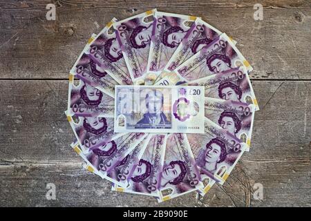 Le billet de 20 livres sterling en polymère de 2020 de la Banque d'Angleterre avec l'artiste JMW Turner Banque D'Images